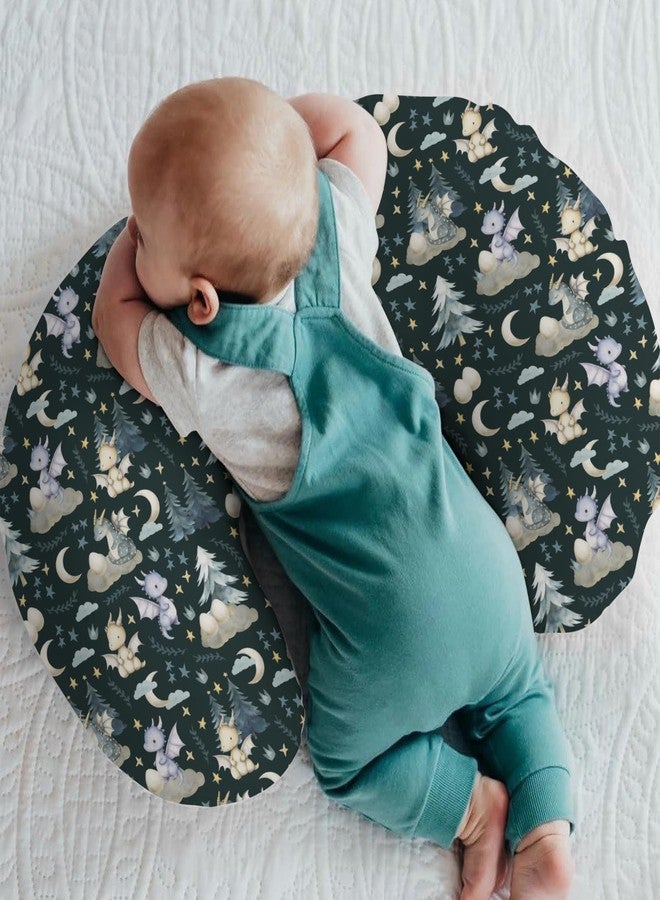 ZoUbqchY Fairytale Dragons Baby Nursing Pillow Cover for Boy Girl Cute Dragon Moon Stars Clouds Trees Eggs Nursery Pillowcase for Breastfeeding Pillows Fantasy Animal Soft Stretchy Slipcover for Newborn Infant - Image 2